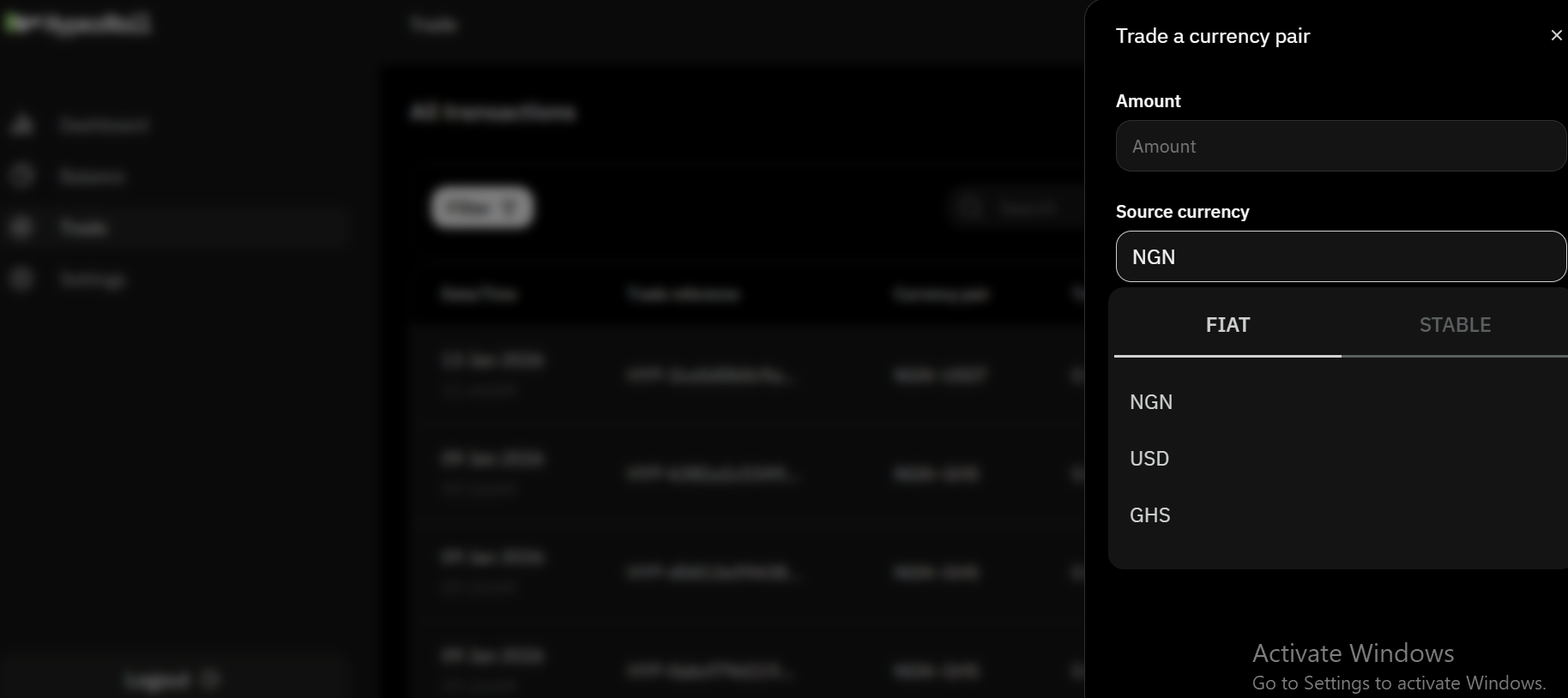 Main dashboard interface