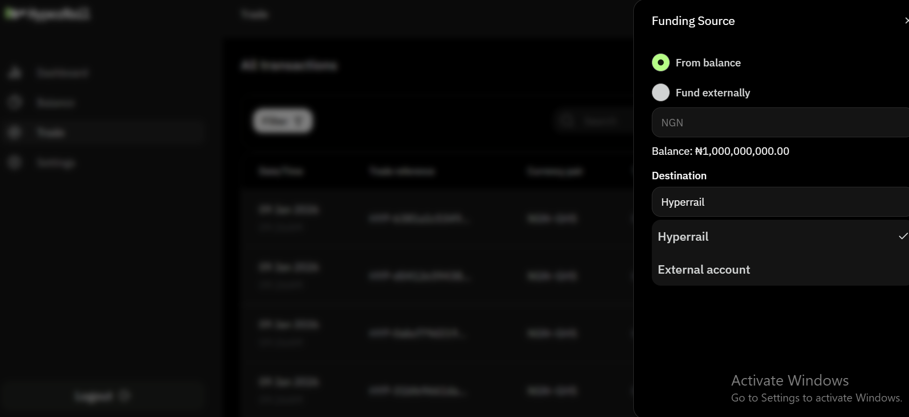Main dashboard interface
