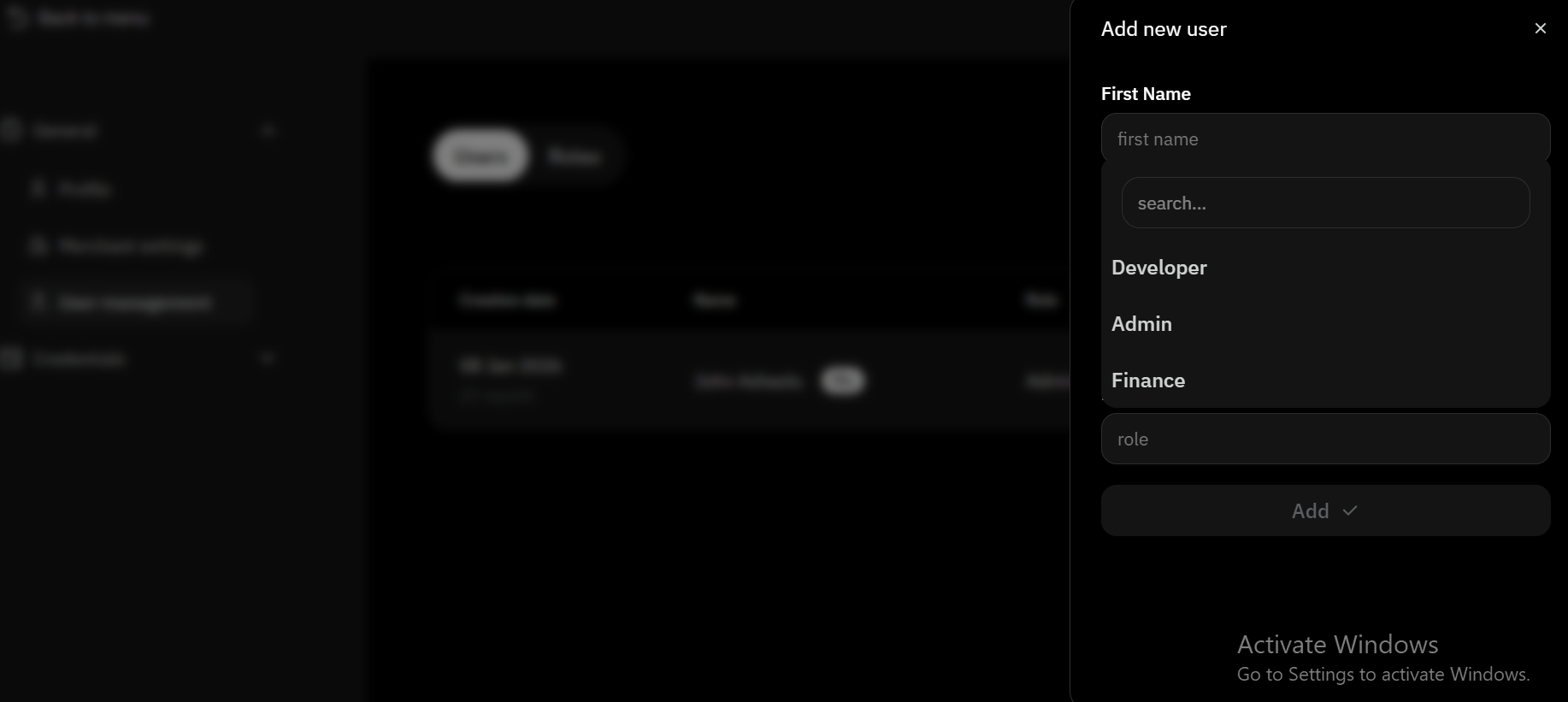 Main dashboard interface