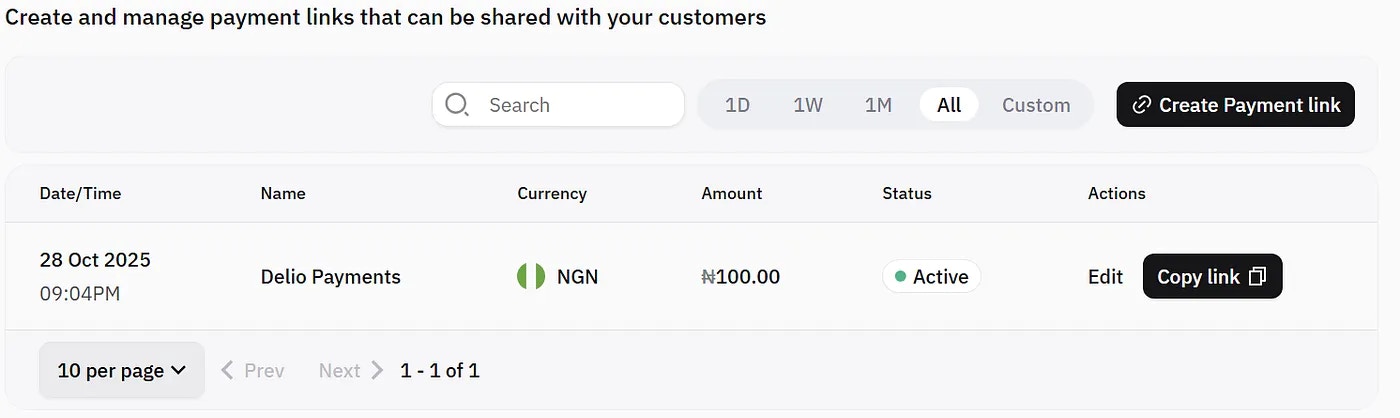 Create Payment Link page