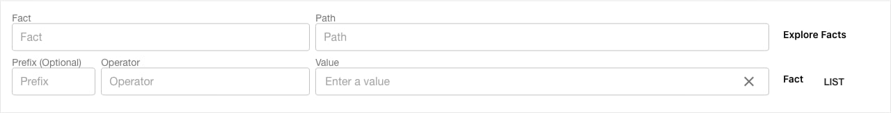 Condition row showing the Fact and List buttons next to the Value field