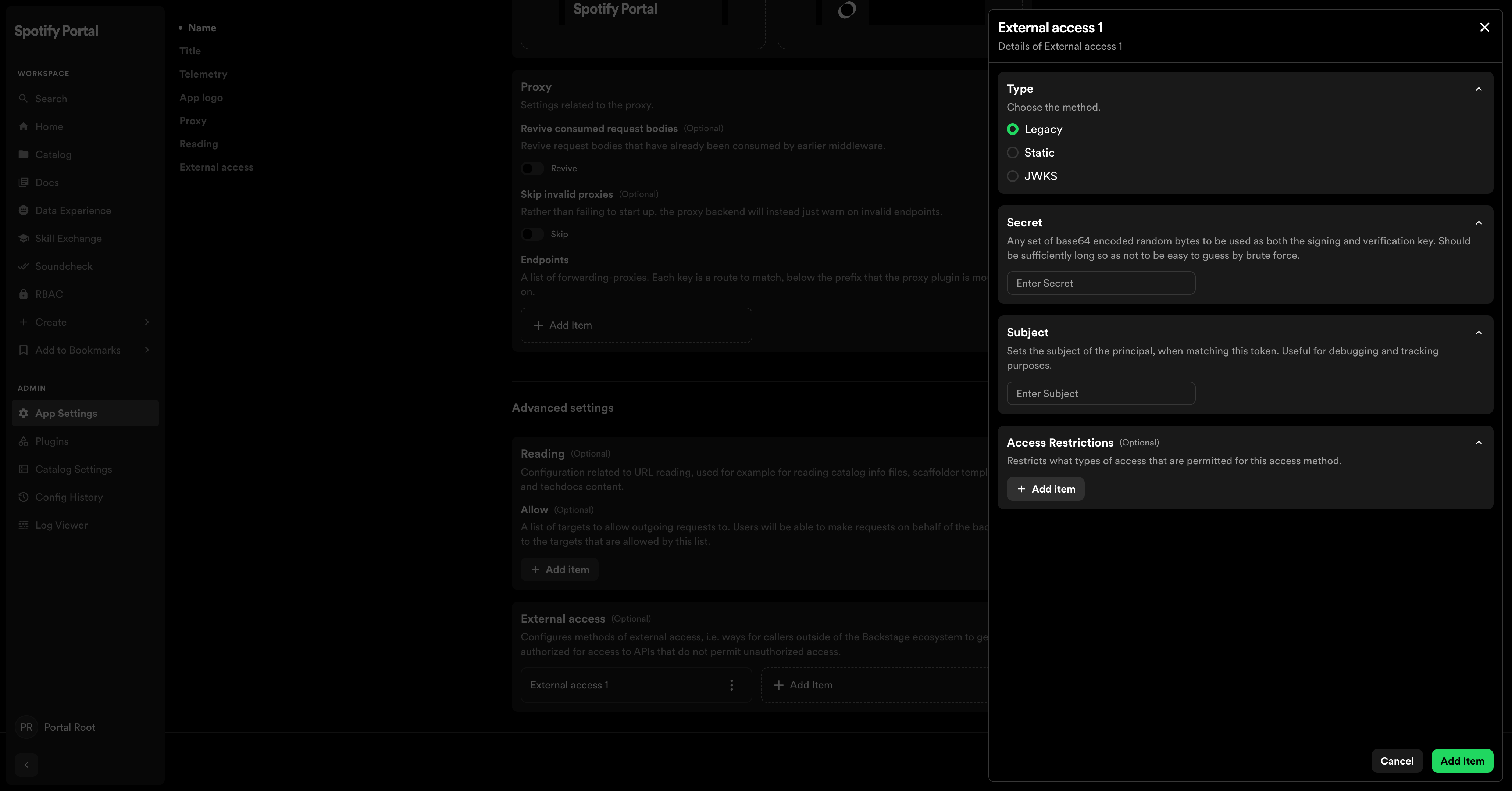 Create api key - Spotify for Backstage
