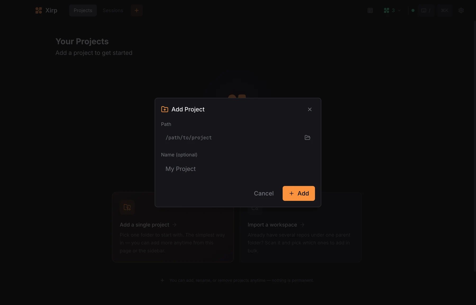 Add Project dialog