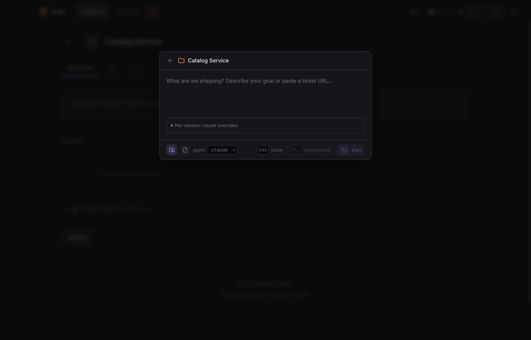Xirp new-session dialog with goal, coding agent and Git worktree options