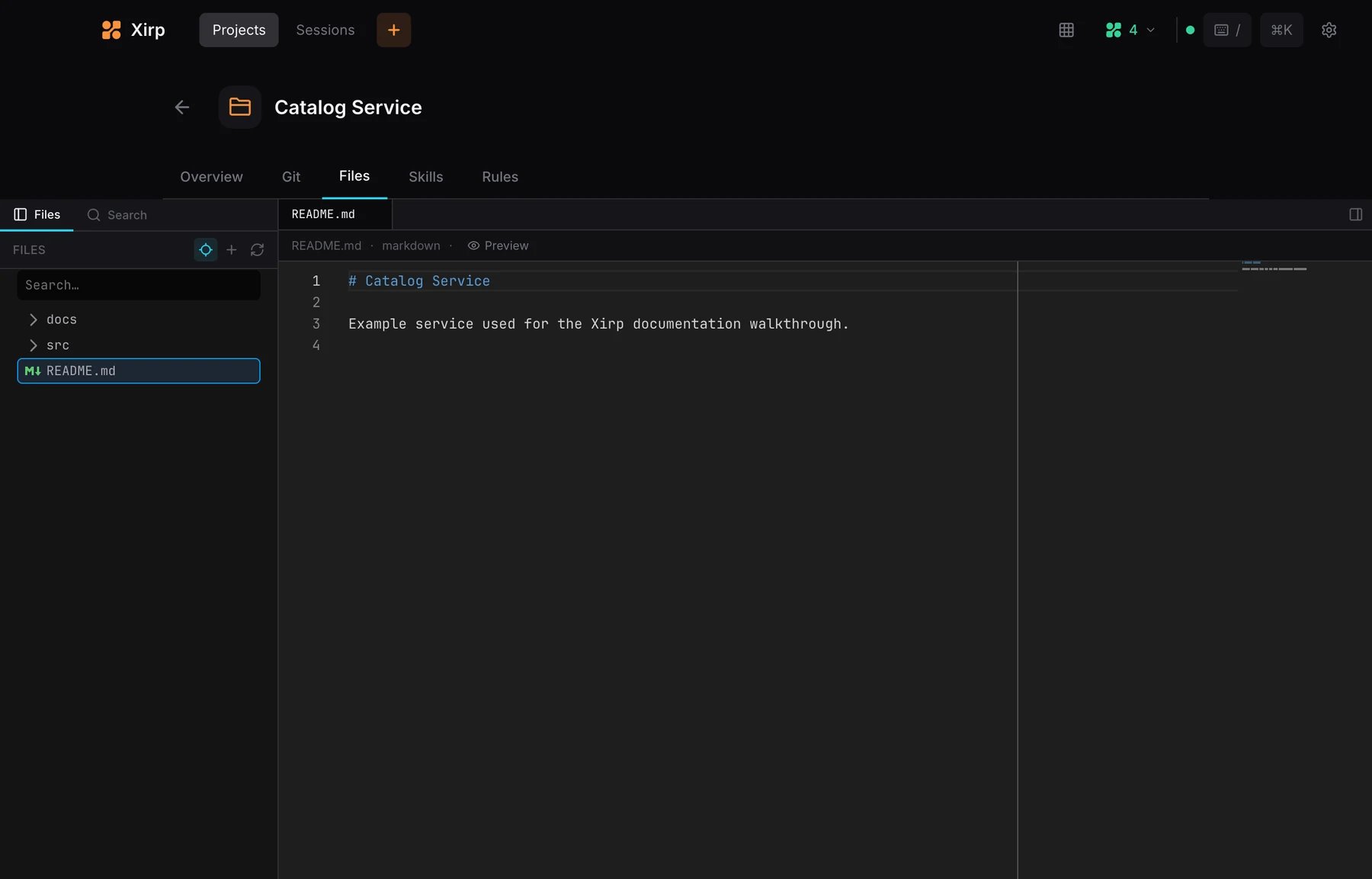 Editing a README in the Files tab