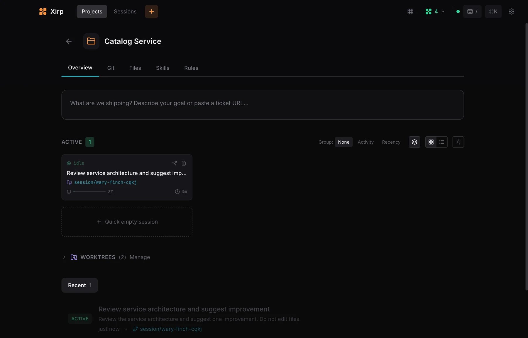 A project with an active session