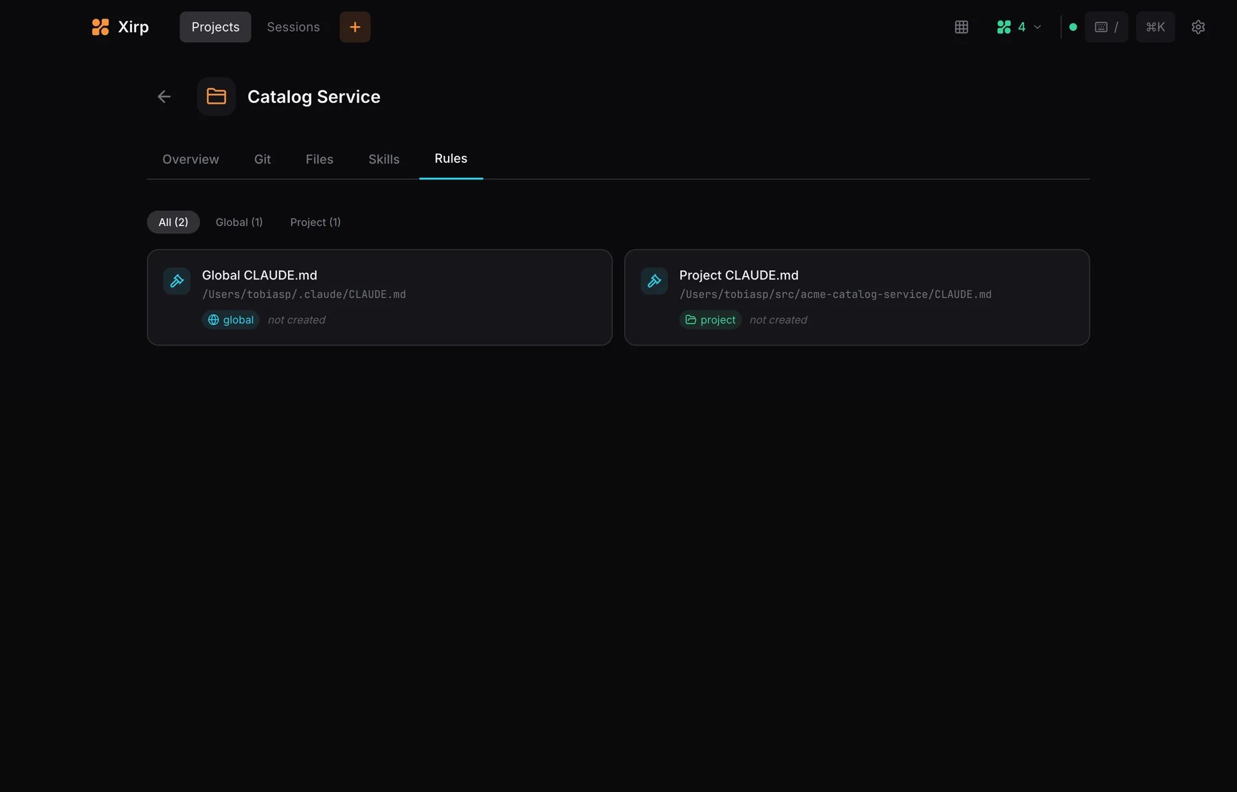 The Rules tab