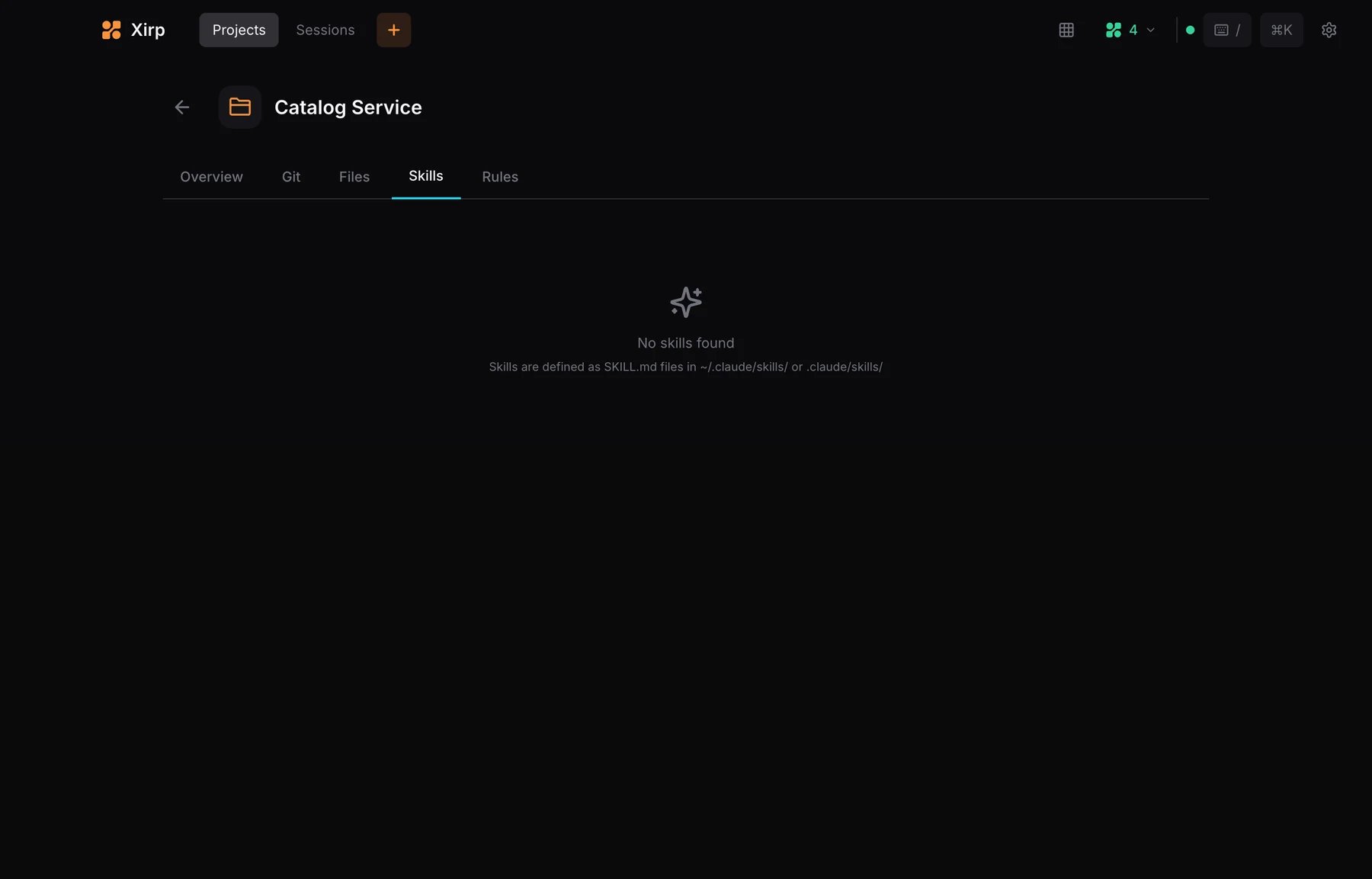 The Skills tab