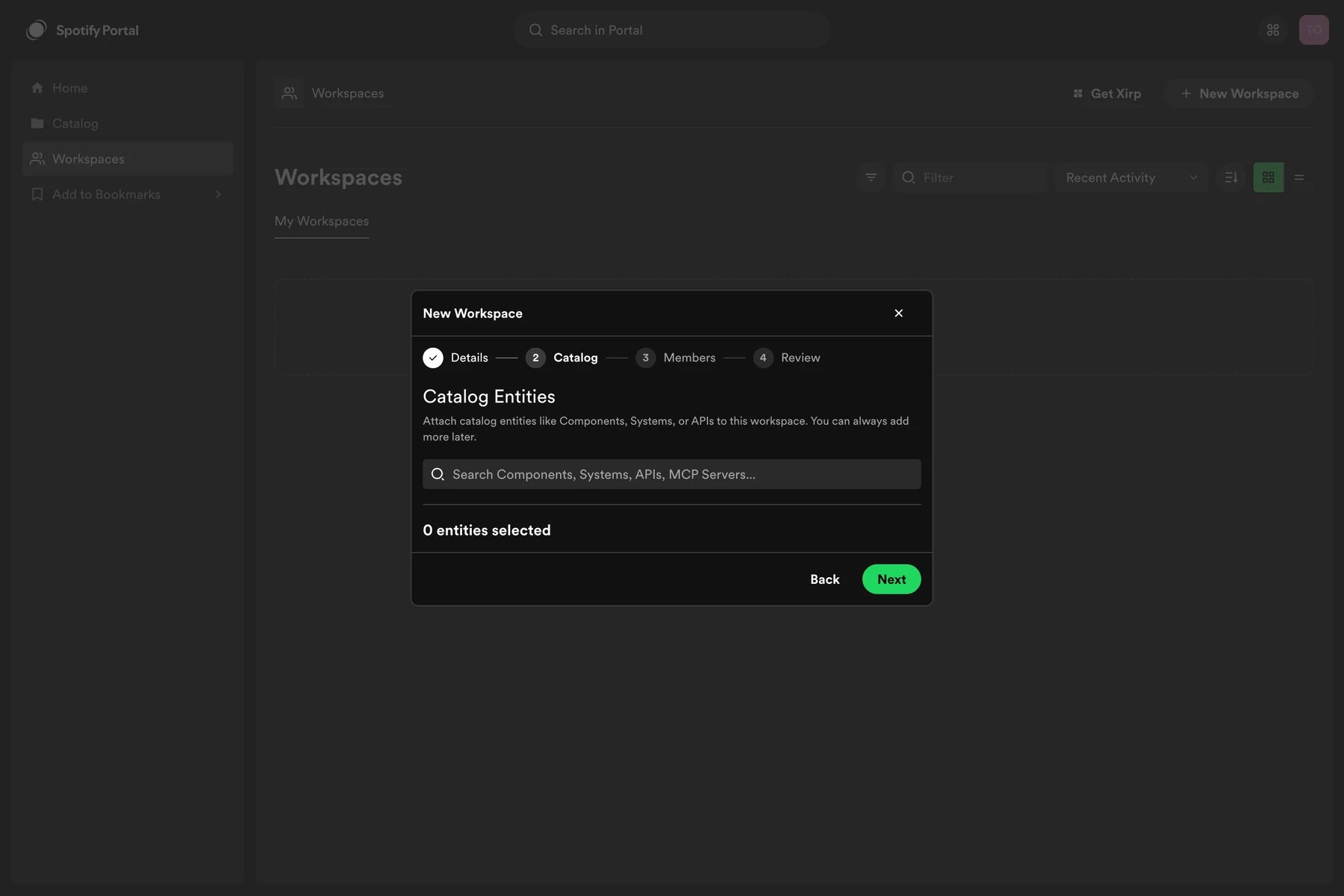 Choose catalog entities for a Workspace