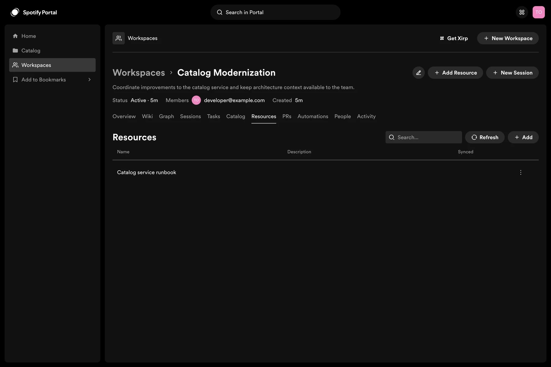 Workspace Resources tab