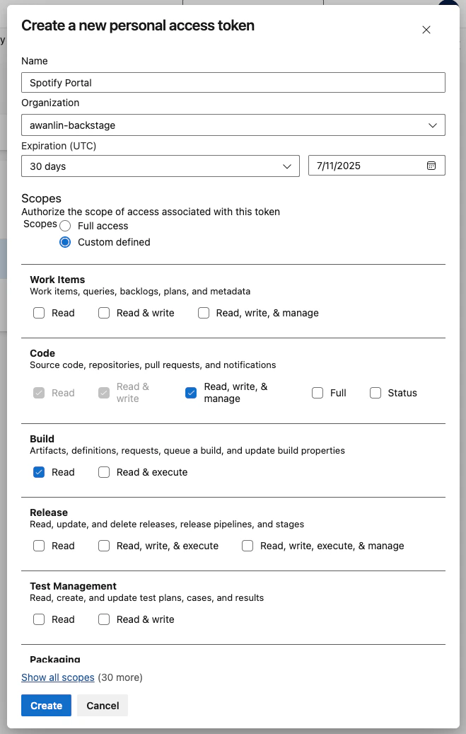 PAT (Personal Access Token) Scopes
example
