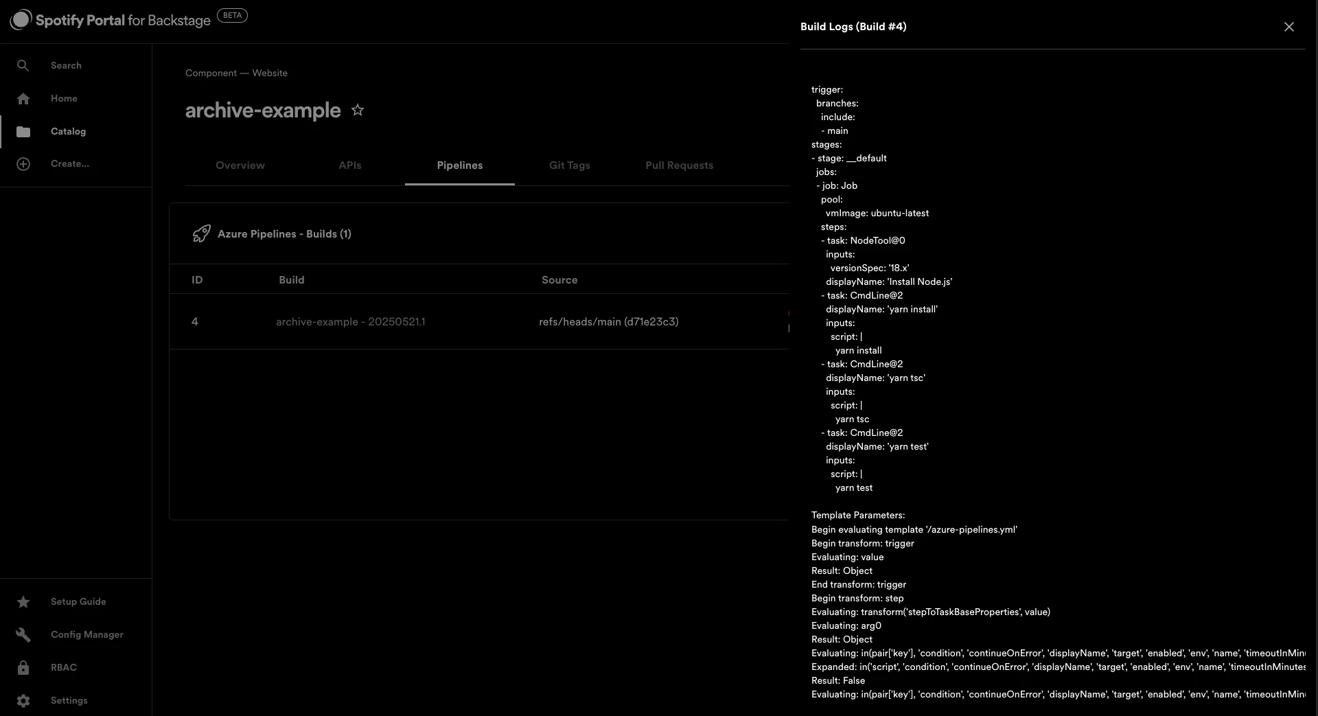 Pipeline logs
example