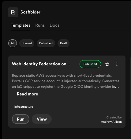 Published WIF template with Run
button