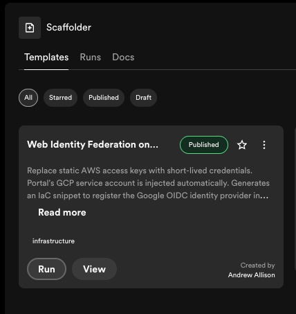 Published WIF template with Run
button