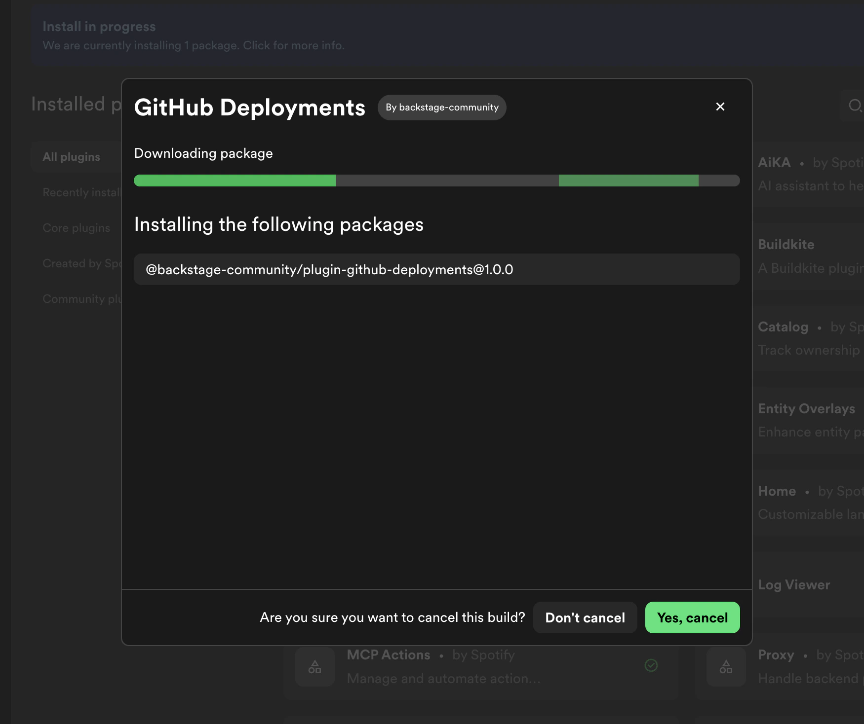 Cancel confirmation
dialog