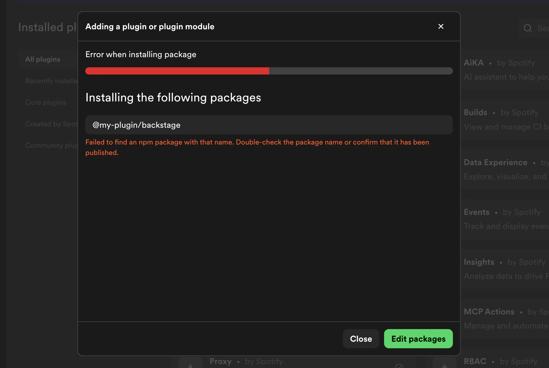Failed build showing error
details