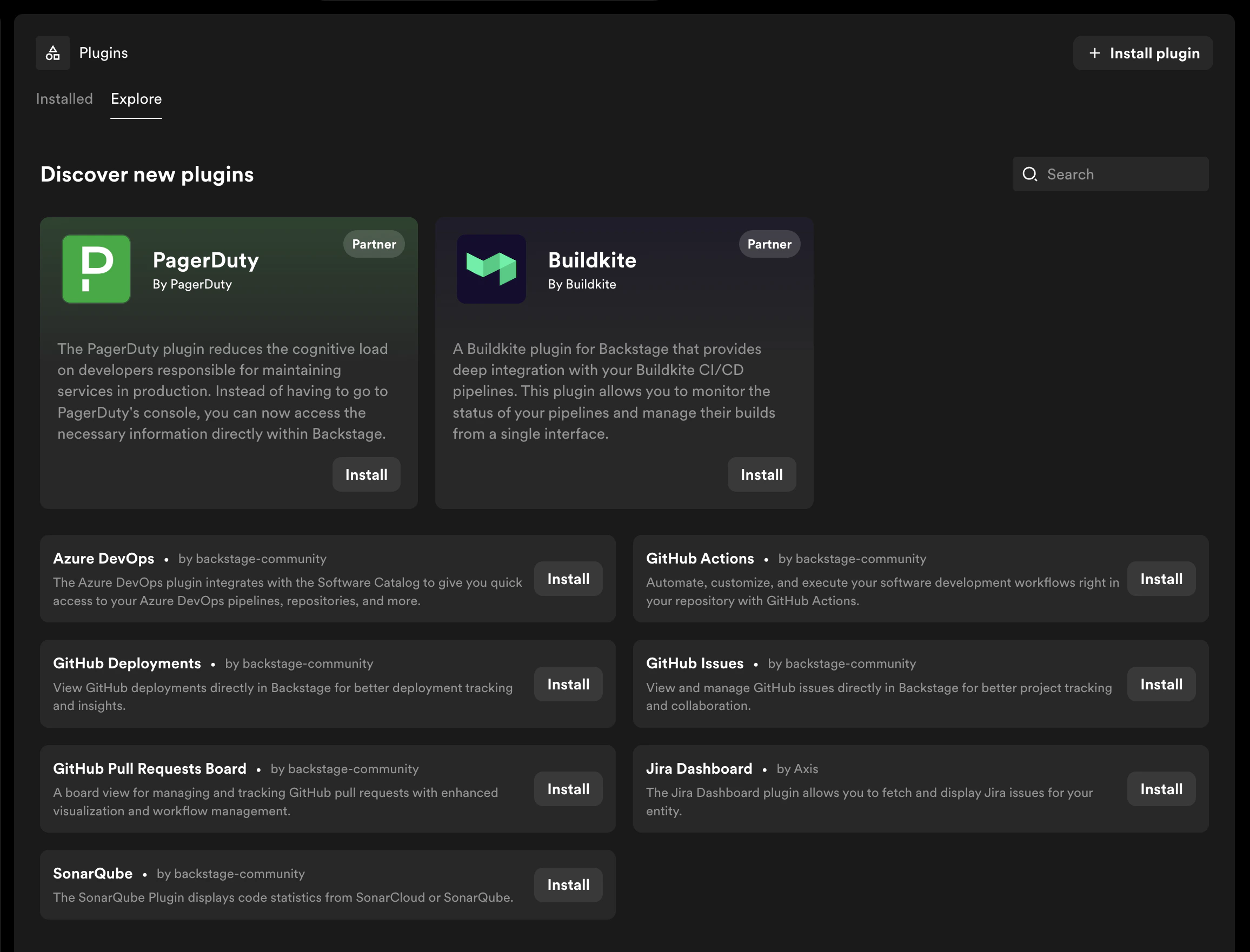 The Explore tab showing a curated collection of community and partner
plugins