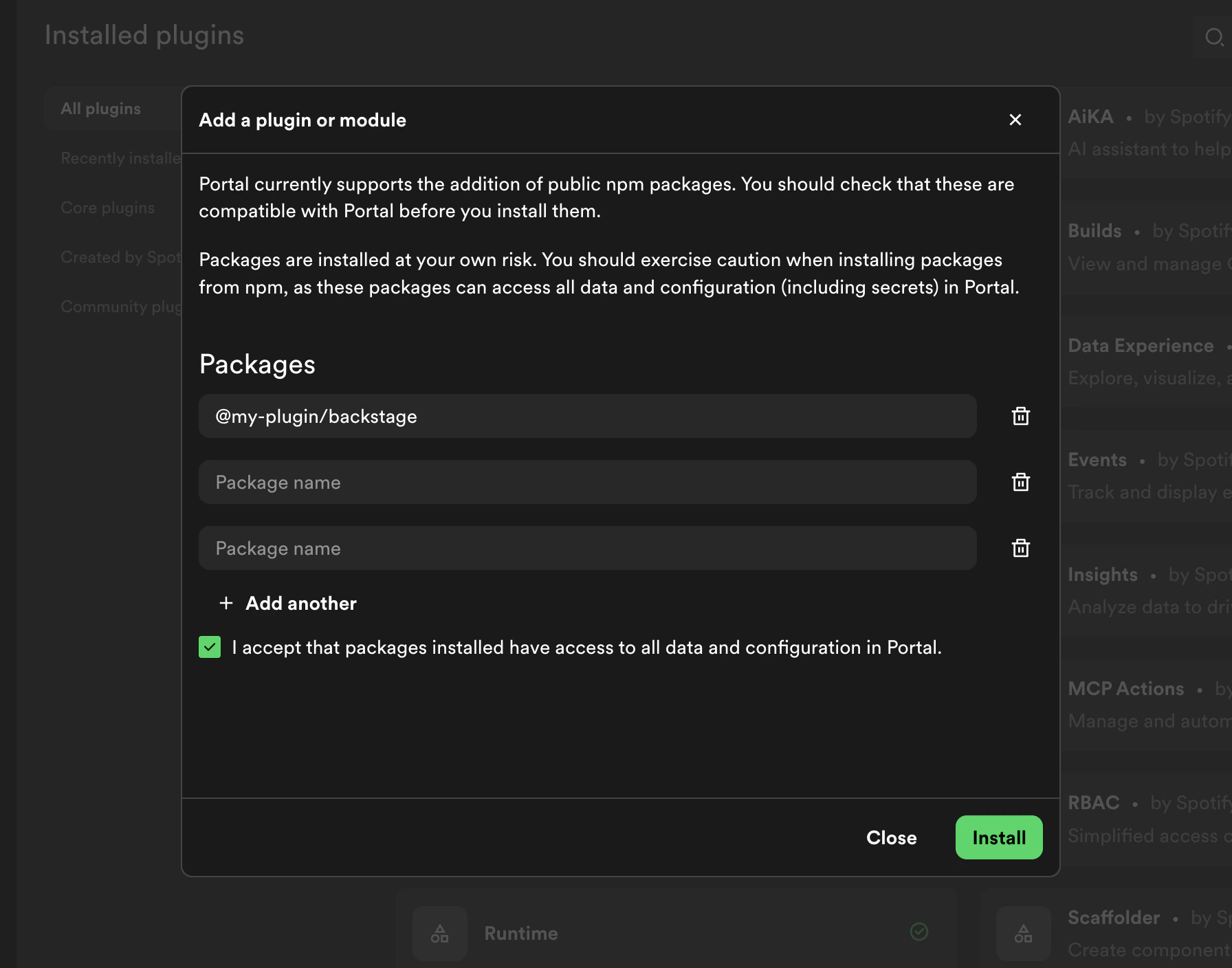 Install dialog with package name
inputs