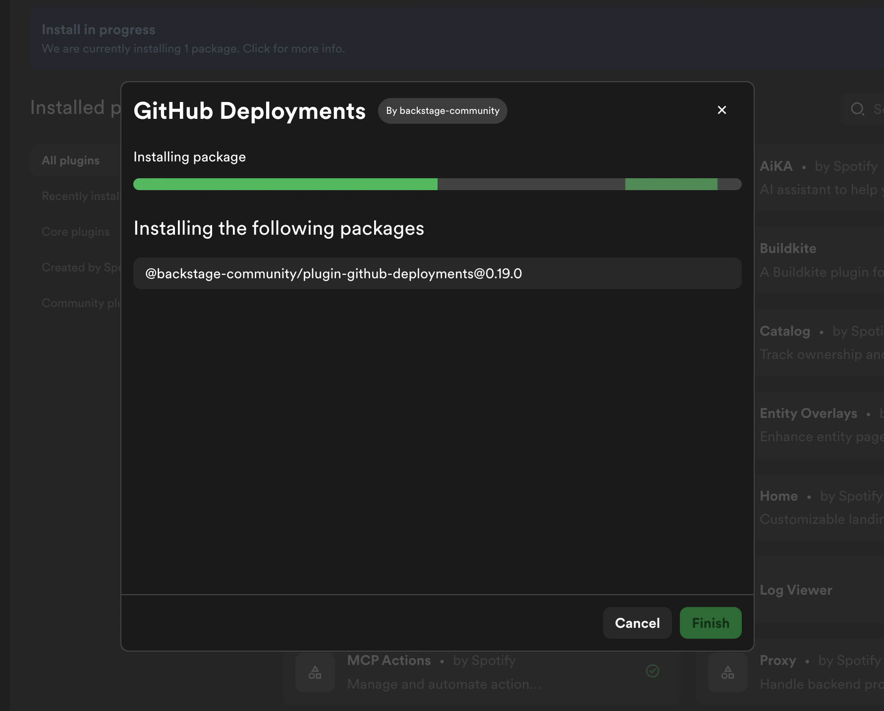 Build progress dialog showing
stages