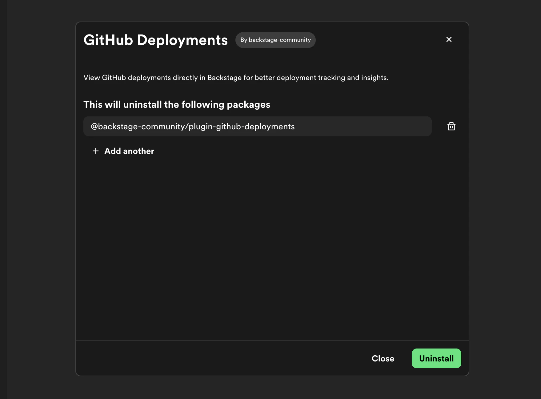 Uninstall dialog showing the packages to be
removed