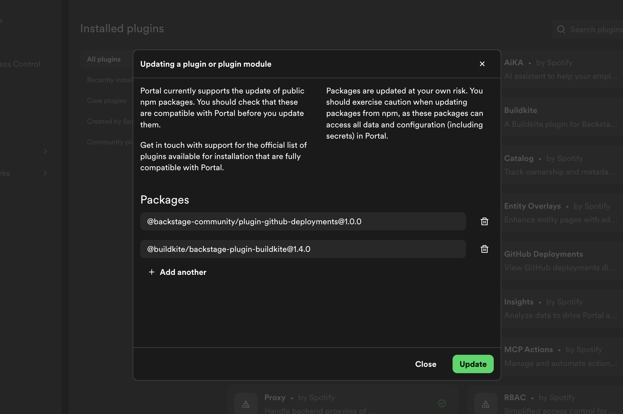 Update dialog showing all packages to be
updated