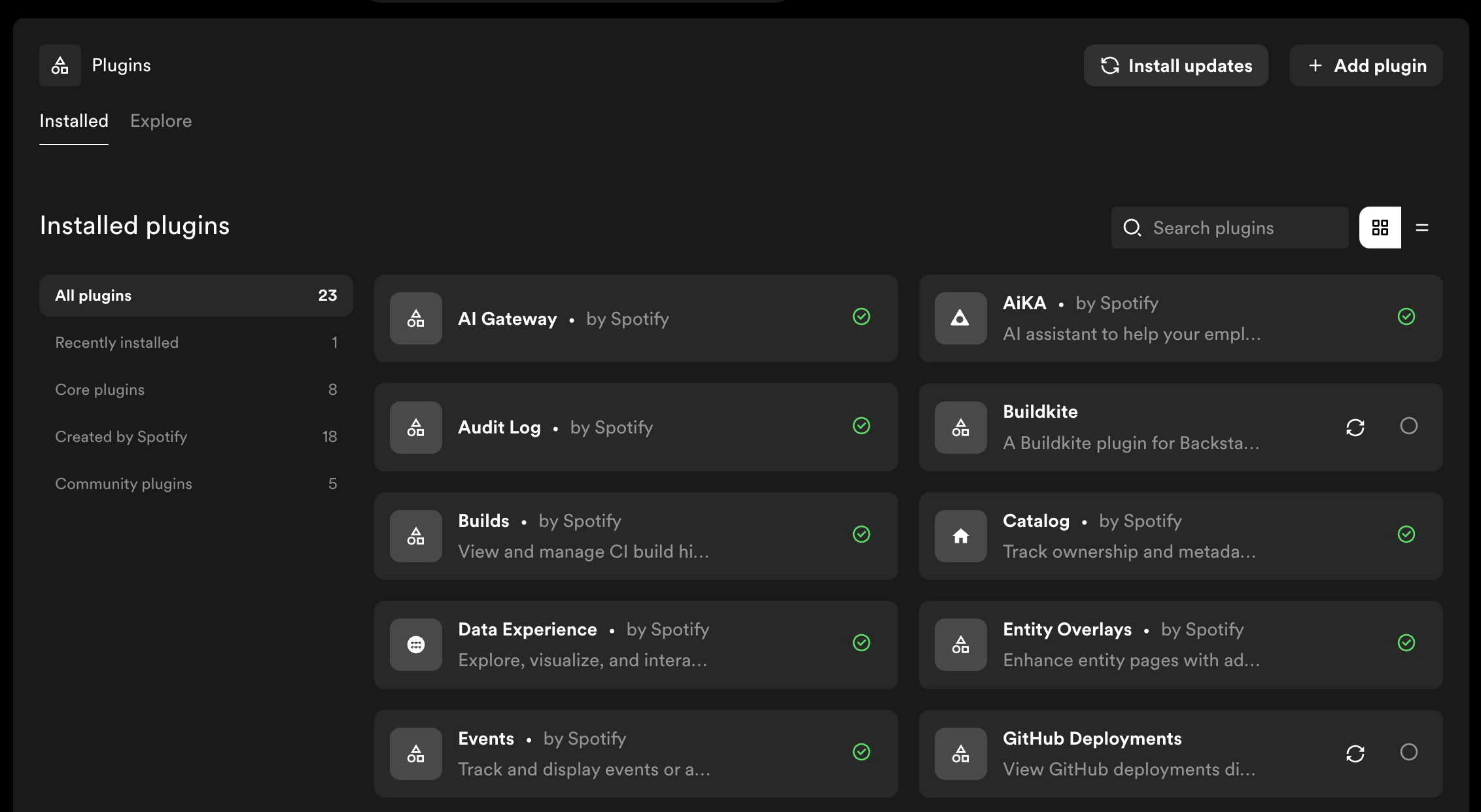 The Plugin Settings page showing installed
plugins