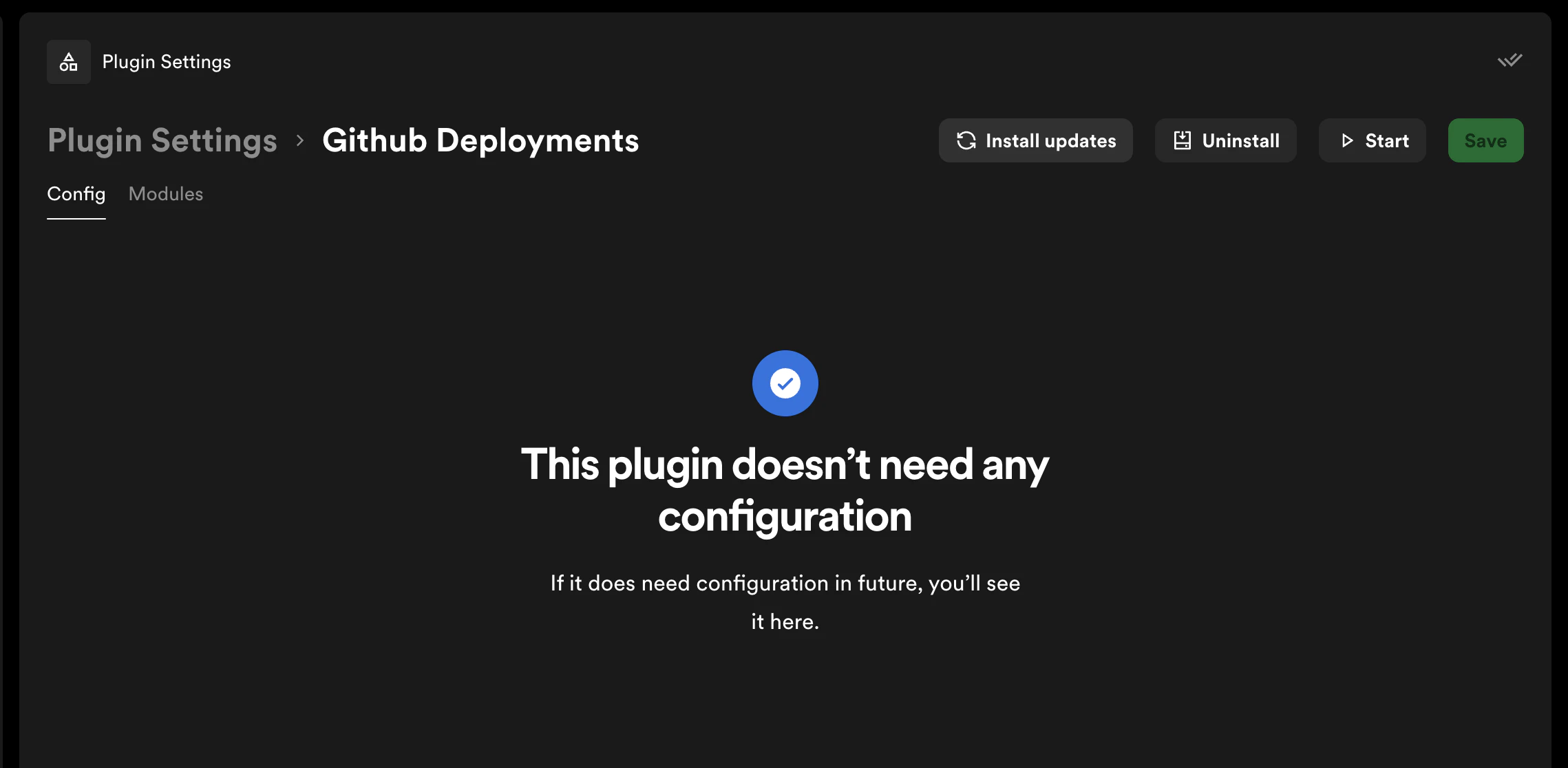 Plugin detail page showing Install updates and Uninstall
buttons