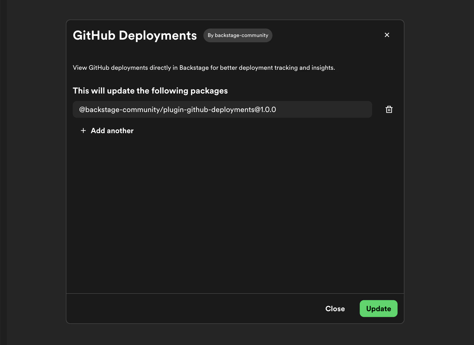 Update dialog for a single
plugin