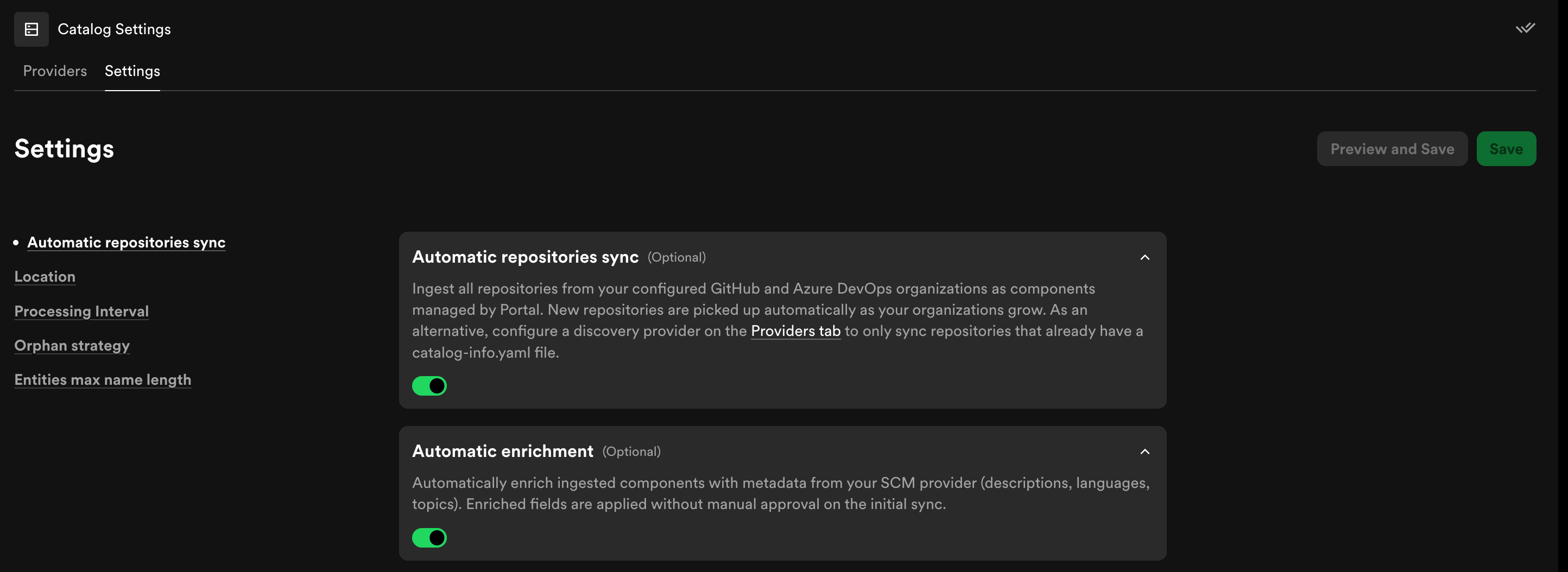 Catalog settings
page