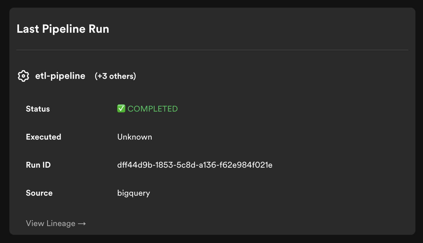 Last pipeline run card on dataset entity
overview