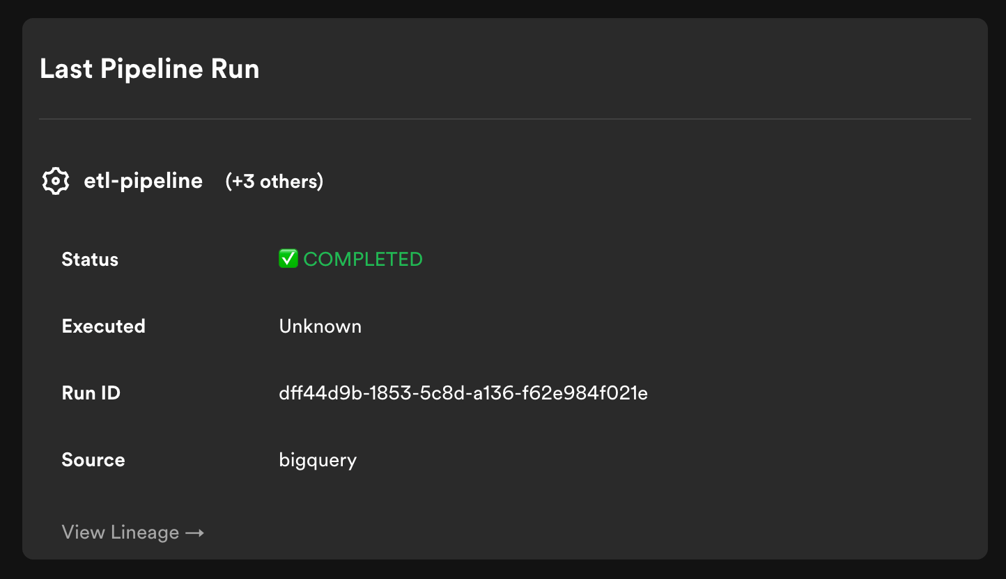 Last pipeline run card on dataset entity
overview
