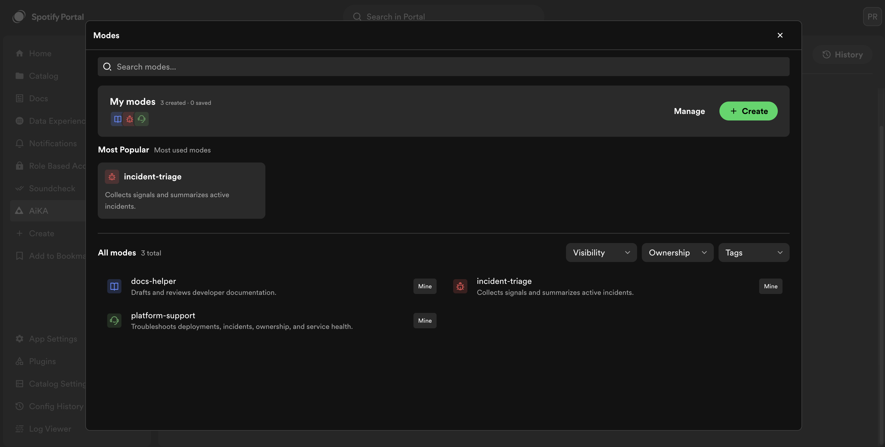 The Most Popular section in the Manage modes
dialog