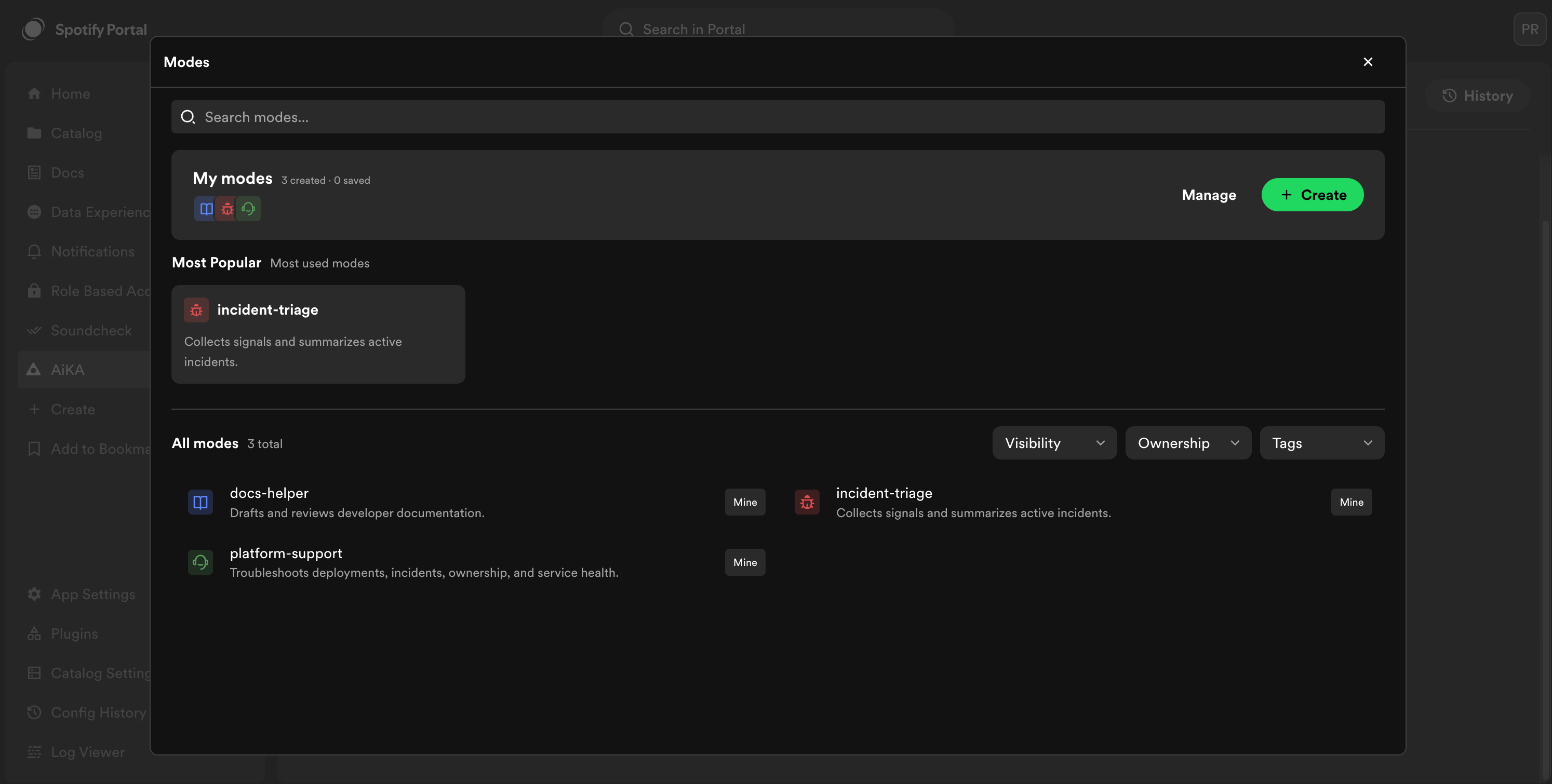 The Most Popular section in the Manage modes
dialog