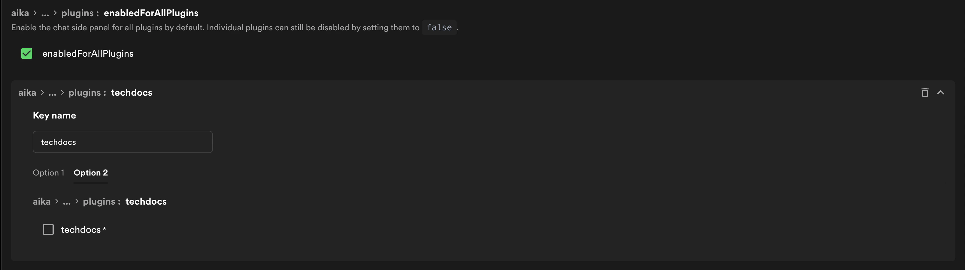 Disabling the AiKA Side Panel for a specific
plugin