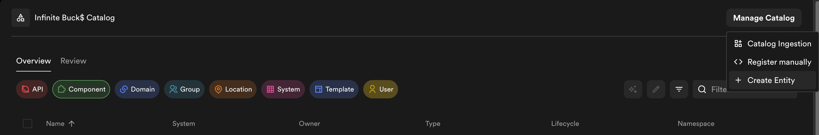 Create entity entry point