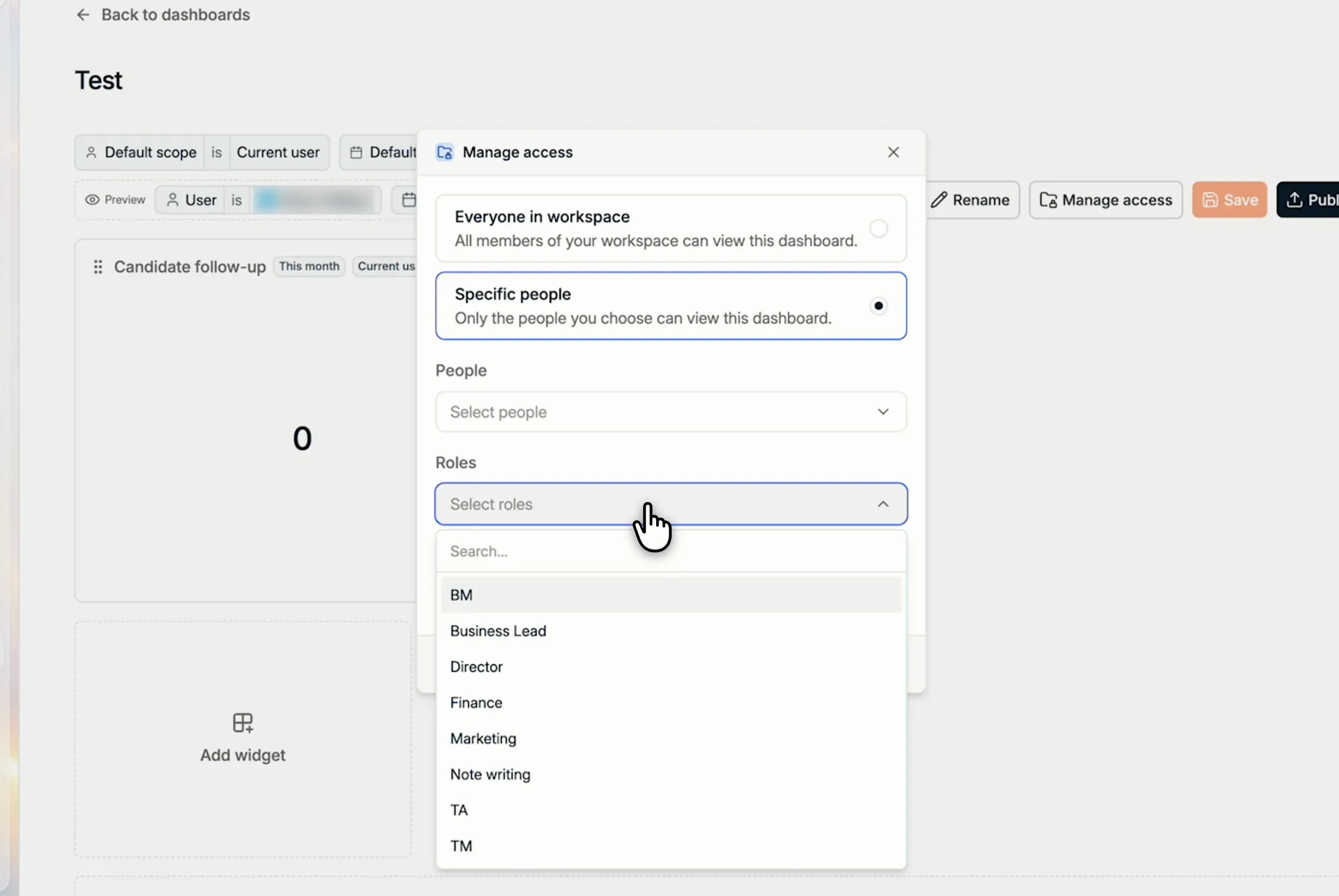 Managing access to a dashboard
