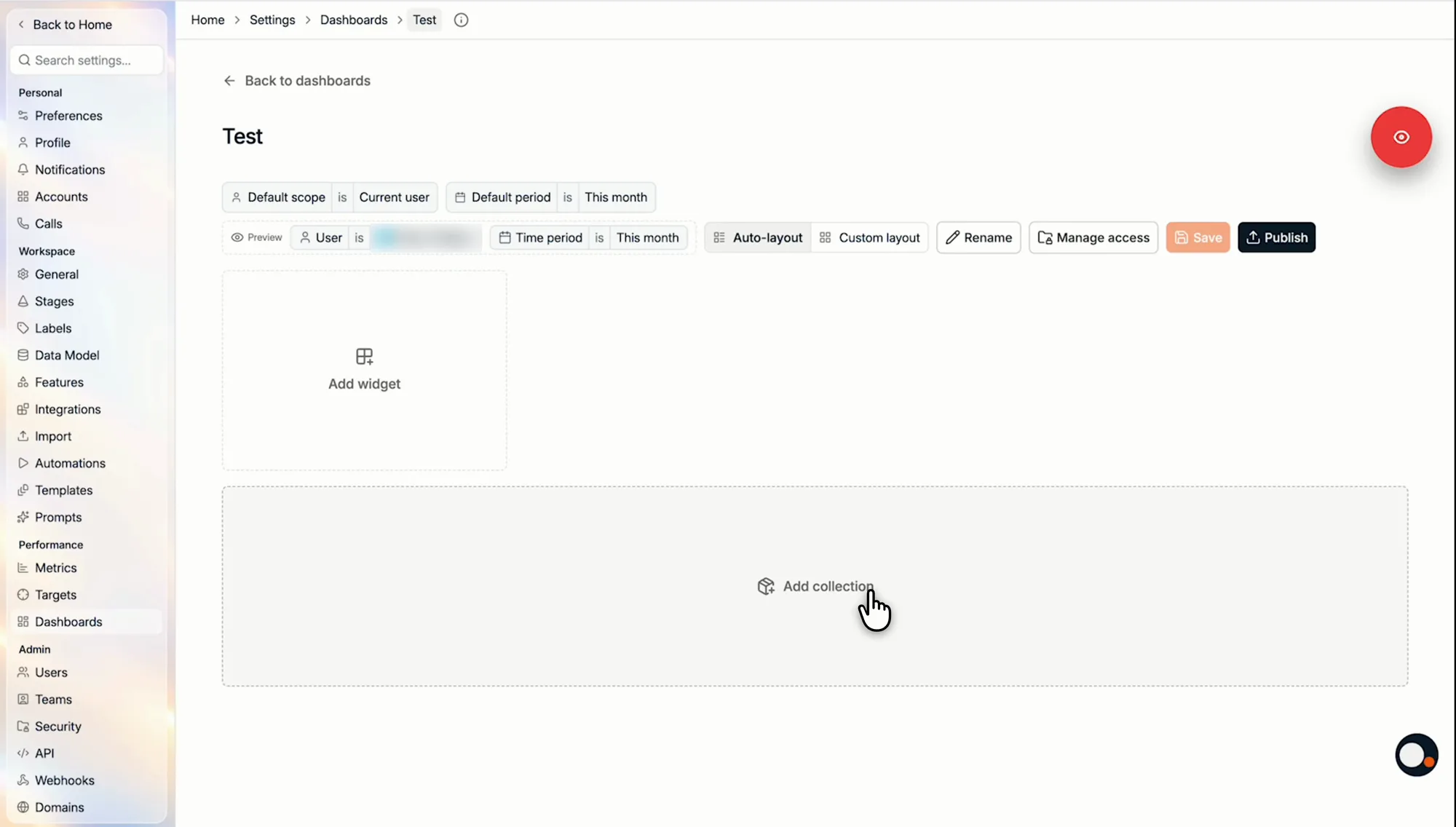 The dashboard editor