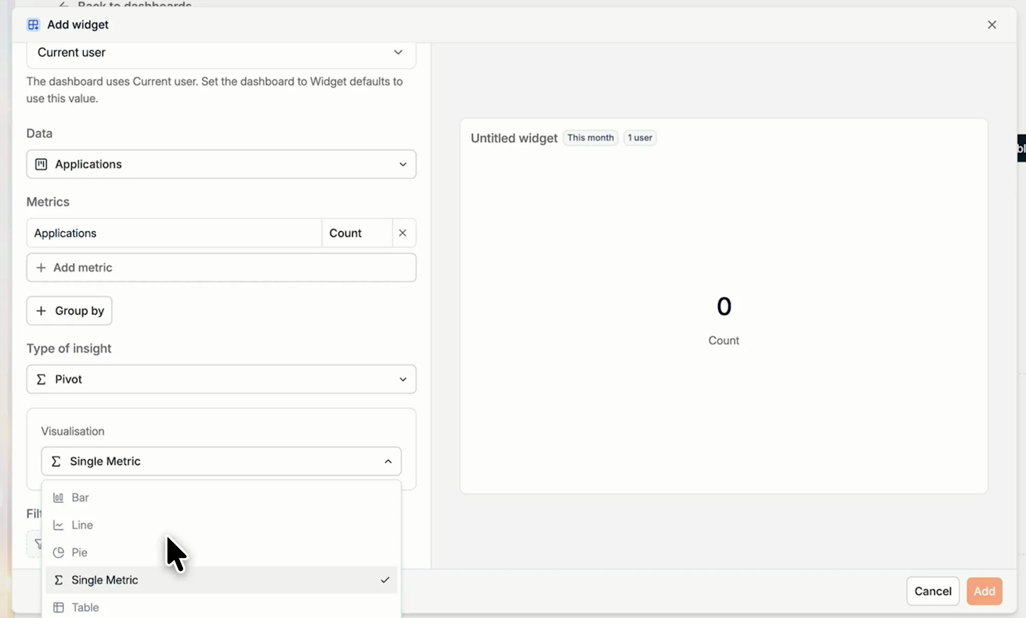 Choosing the visualisation of a Chart widget