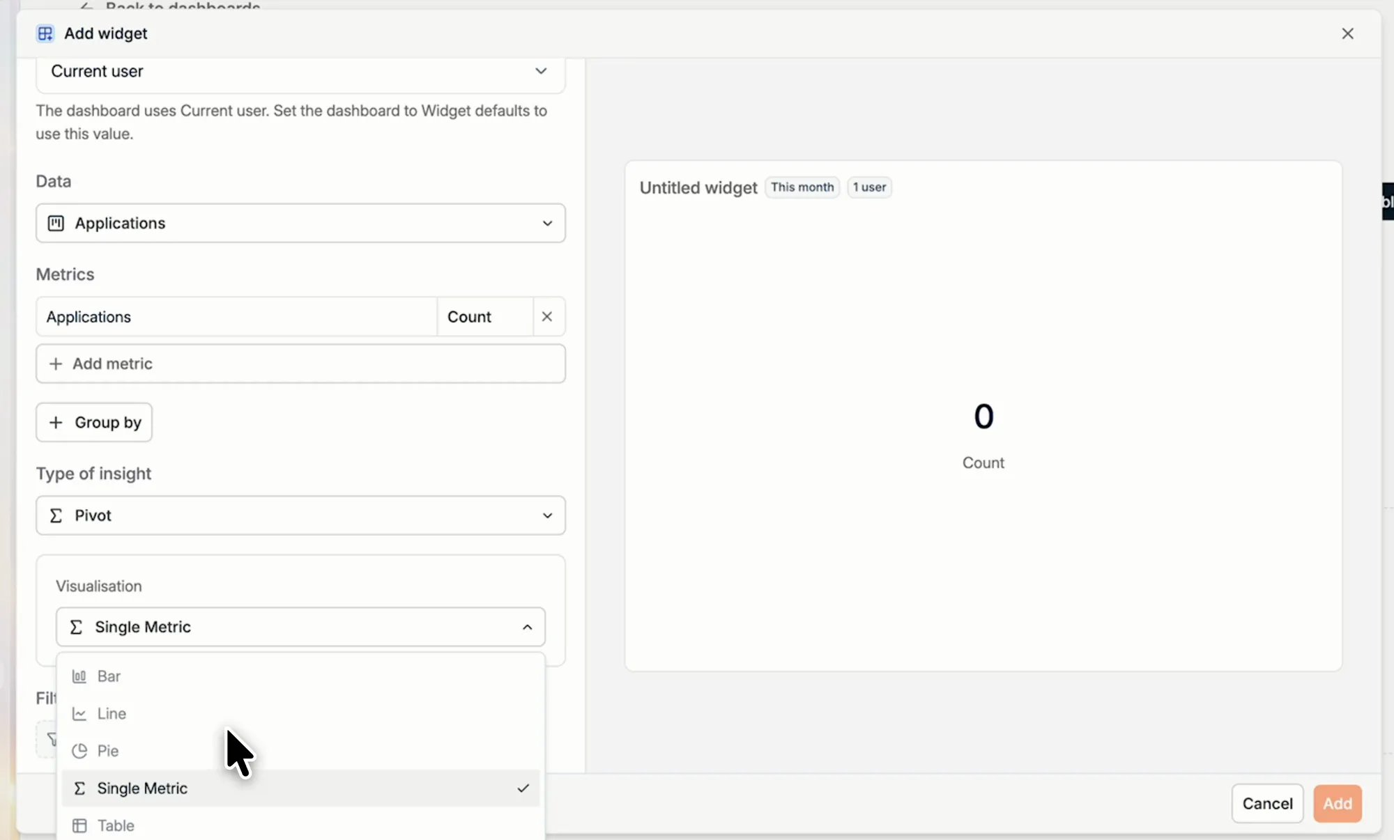 Choosing the visualisation of a Chart widget