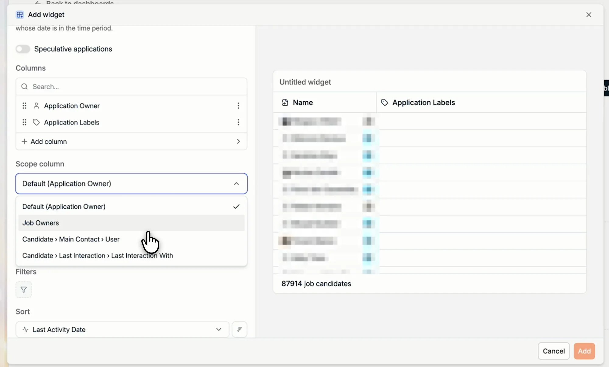 Choosing the scope column of a List widget