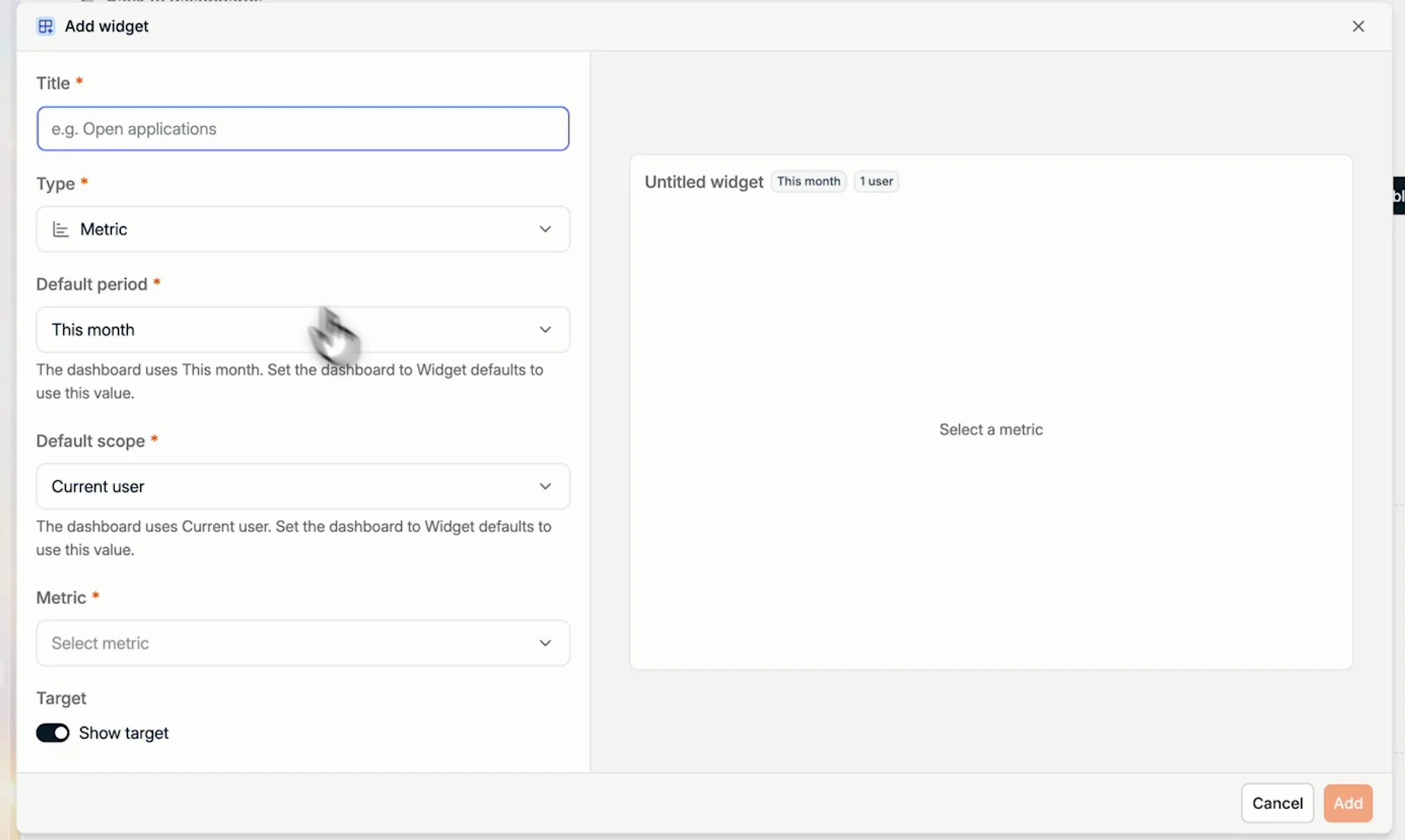 Setting up a Metric widget