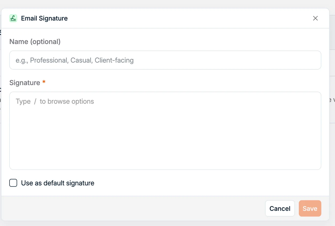 L'éditeur de signature avec la case de signature par défaut