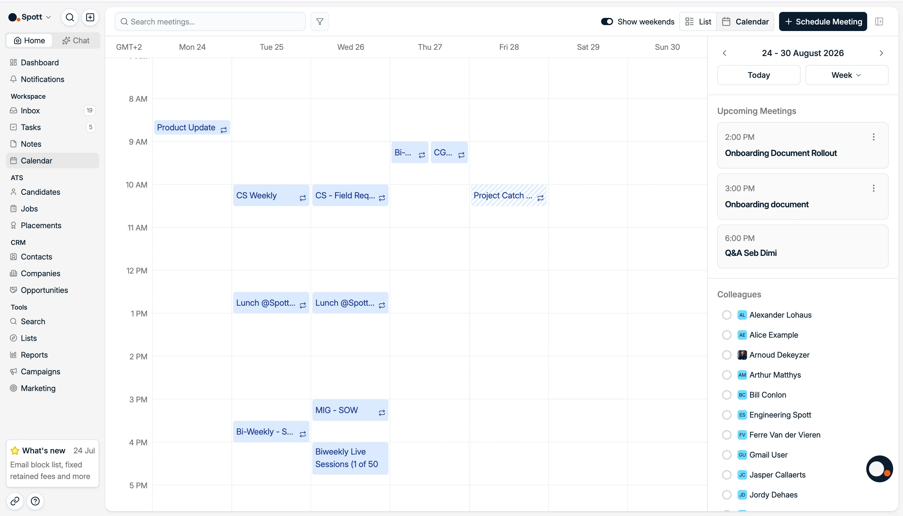 The calendar view in Spott