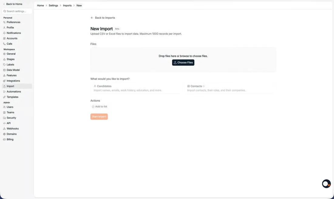 The candidate CSV import wizard