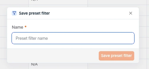 La boîte de dialogue Save preset filter