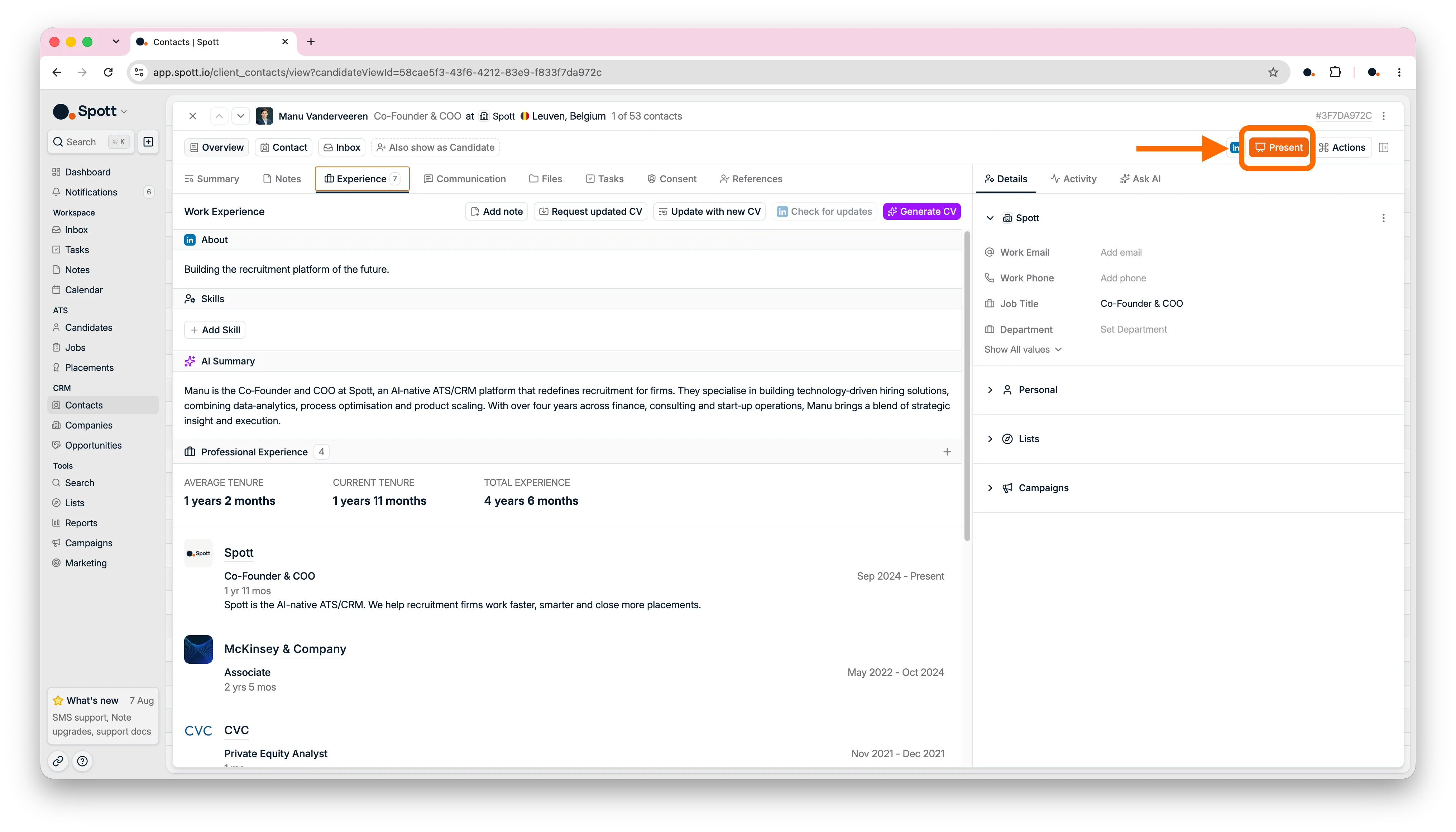 Presenting a candidate to client contacts