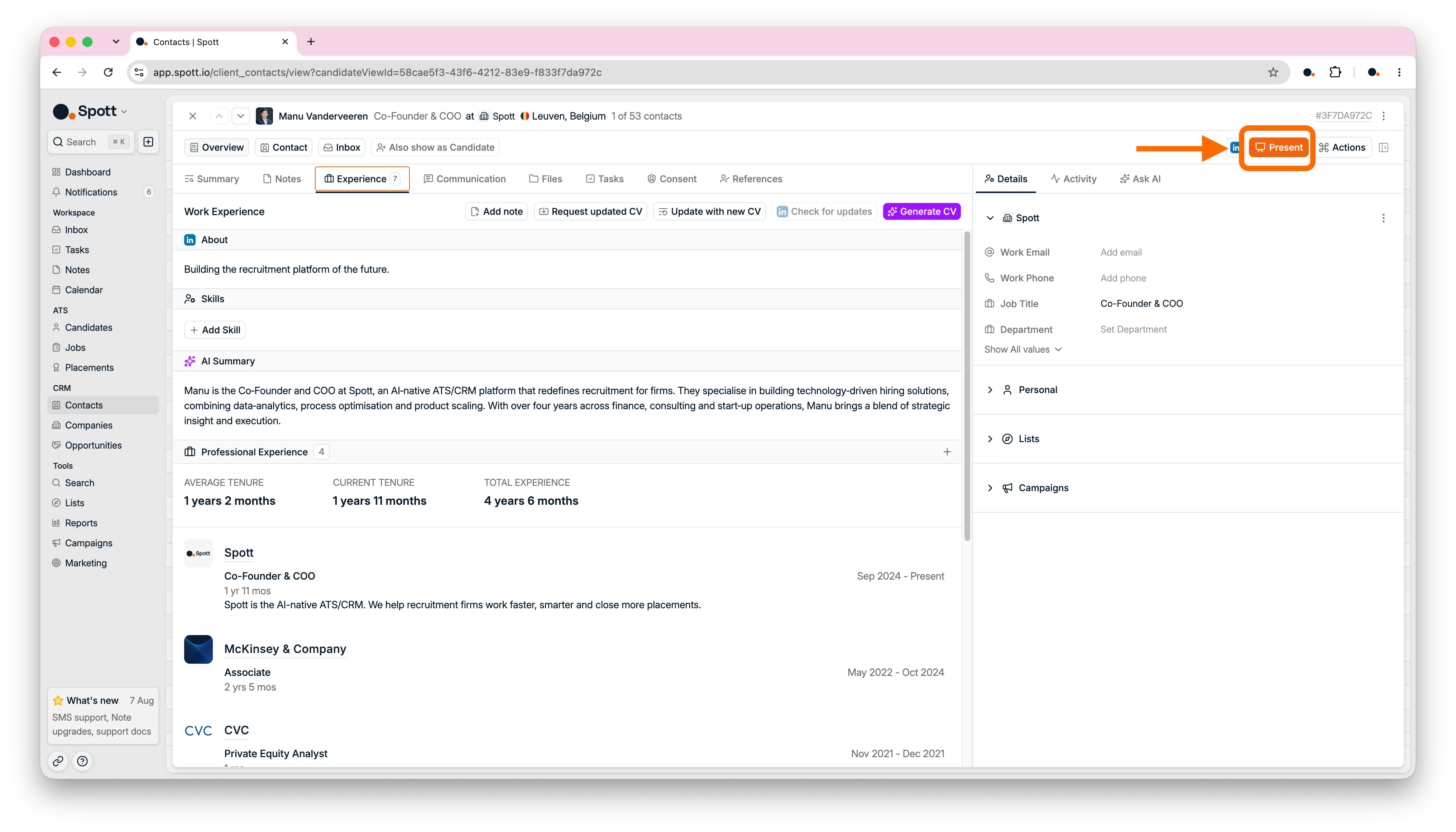 Presenting a candidate to client contacts