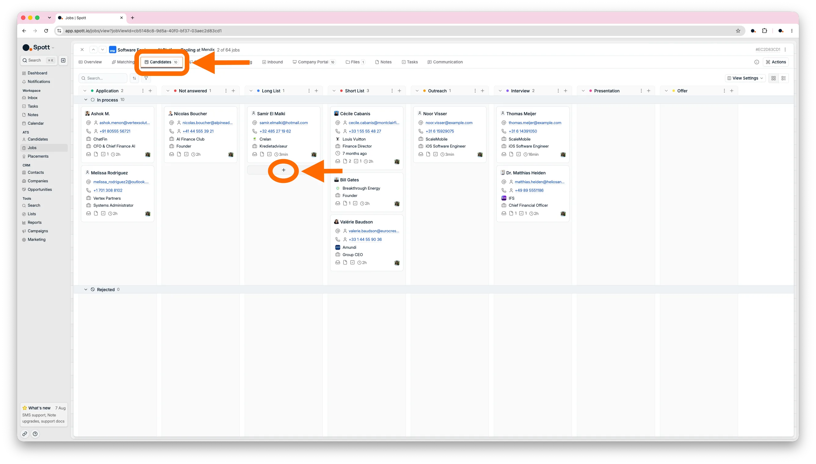Adding a candidate to a pipeline stage