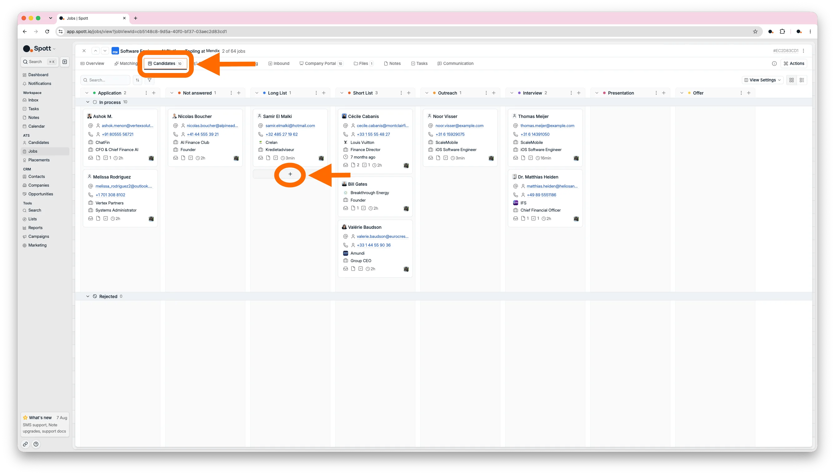 Adding a candidate to a pipeline stage