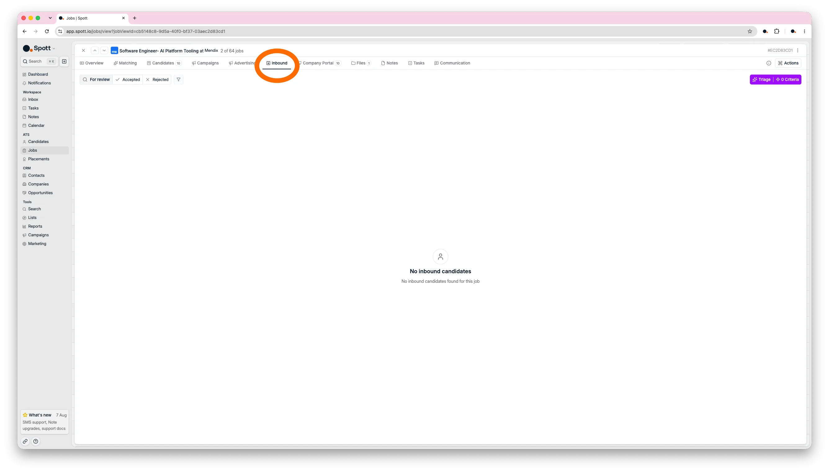 The Inbound tab on a job, with AI scores